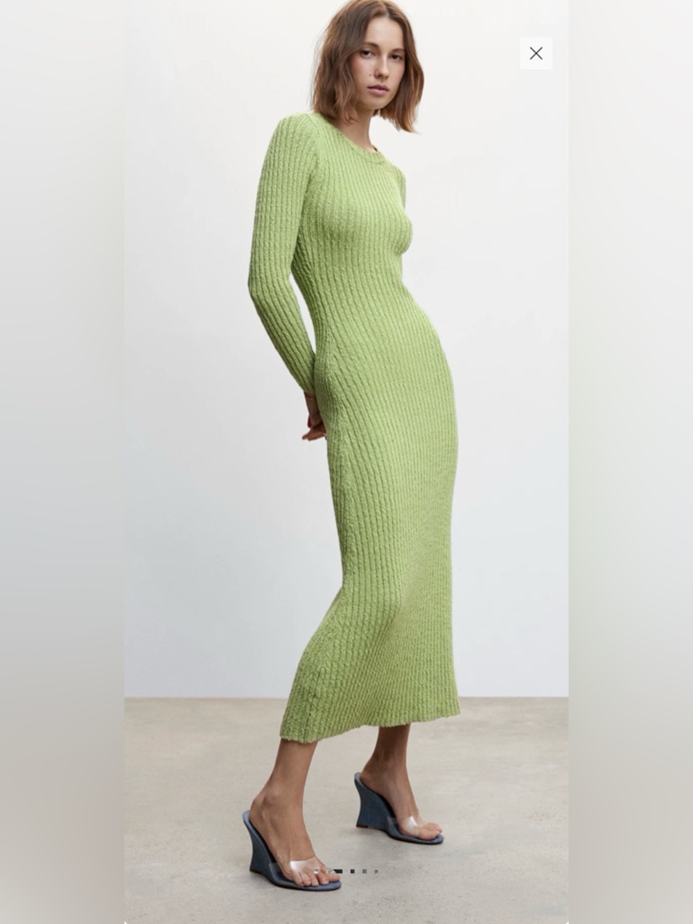 Mango Light Green Ribbed Knit Sweater